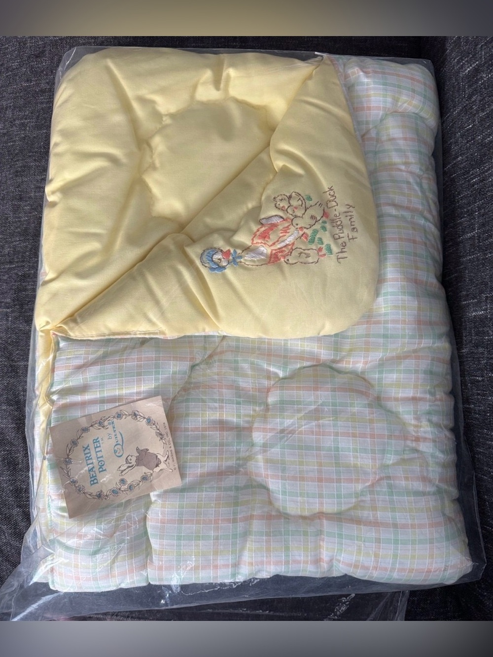 Quiltex vintage | Yellow Embroidered Baby Bedding Set - Soft Pastel Plaid new